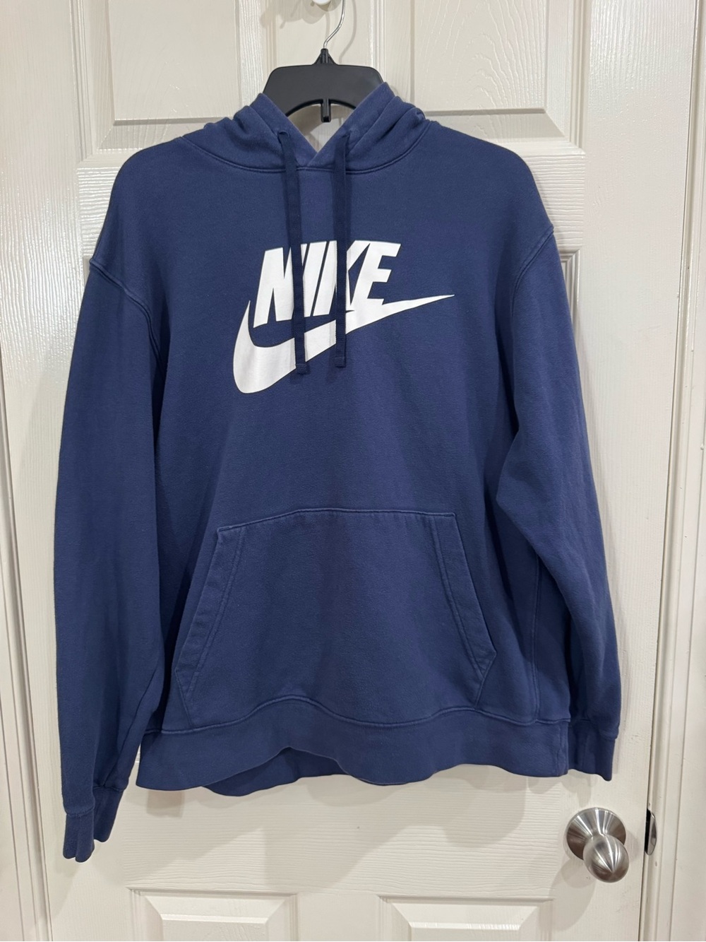 Nike Men's Dark Blue Pullover Hoodie with White Logo